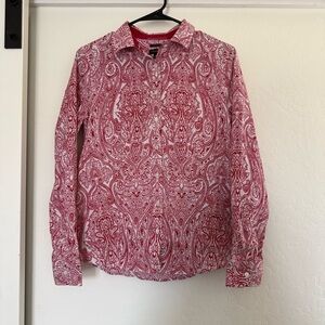 Talbots Paisley Red White Button Up Shirt Top Western Work Preppy Office Collar